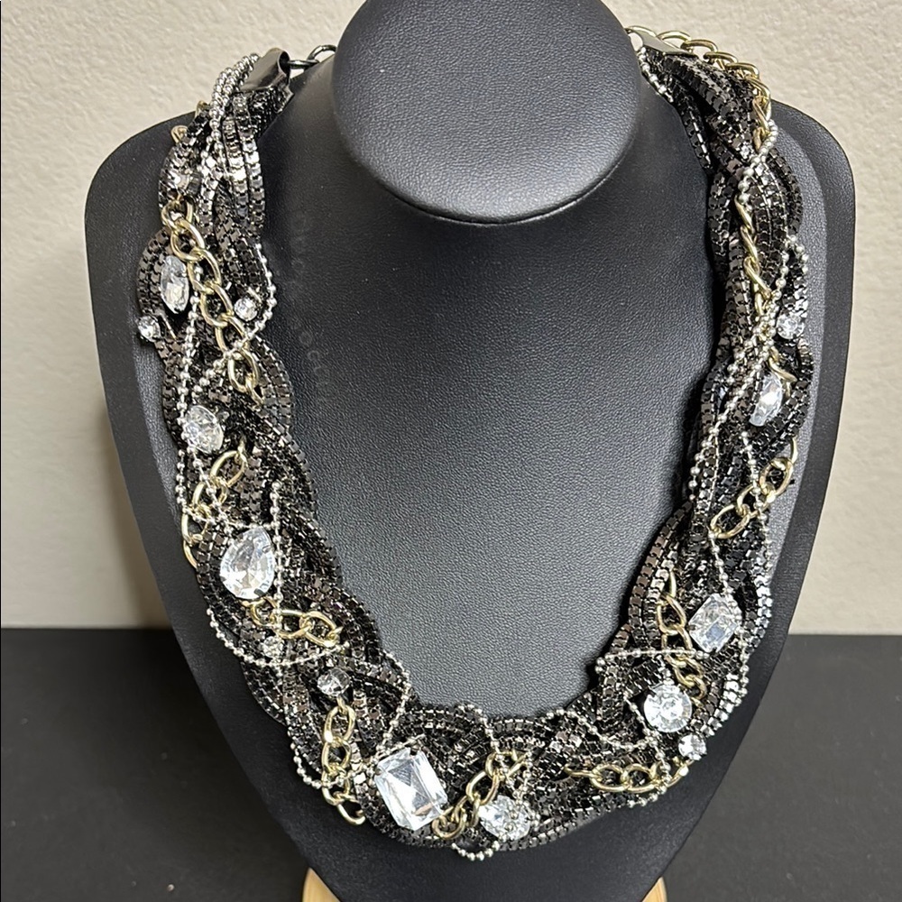 Bloomingdale’s Twisted Chain Rhinestone Collar Statement Chunky Necklace